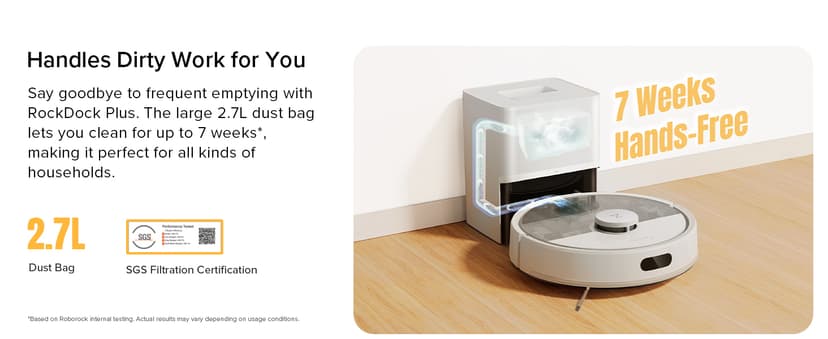 roborock Q7 M5+ Robot Vacuum and Mop, Upgraded from Q5 Max+, 7 Weeks Self-Emptying, 10000Pa Suction, Dual Anti-Tangle System, for Pet Hair & Carpet, PreciSense LiDAR Navigation, App Control, White