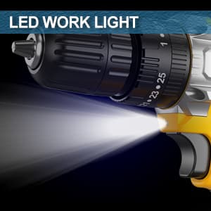 Power Drill, 21V Cordless Drill with 2 Batteries and Charger, 25+3 Position Power Drill Cordless, 398 In-lb Torque Electric Drill Set, Built in 3/8” Keyless Chuck Power Screwdriver with 56PCS Bits