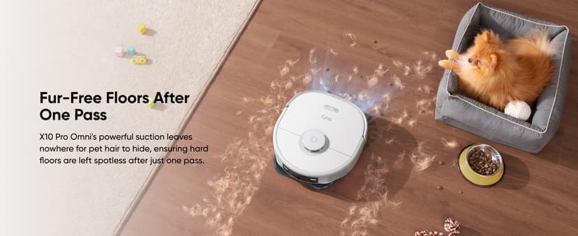 eufy X10 Pro Omni Robot Vacuum and Mop Combo, 8,000 Pa Suction, Dual Mops with 12 mm Auto-Lift and Carpet Detection, AI Obstacle Avoidance, Auto Mop Washing, Auto Drying, Self-Emptying, White