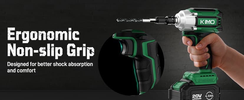 KIMO Impact Wrench 1/2, Max Torque 406ft-lbs (550N.m) & 3000RPM /Premium Brake Stop, 9-Piece Drill & Serewdriver Set, 4 Sockets, Cordless Impact Wrench with 4000mAh Battery, Impact Driver for CarTires