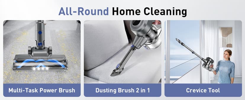 Cordless Vacuum Cleaner, Stick Vacuum Cleaners with 150AW Powerful Suction, Tangle-Free Tech for Home with LED Display for Carpet Hardwood Floor Pet Hair Car Cleaning