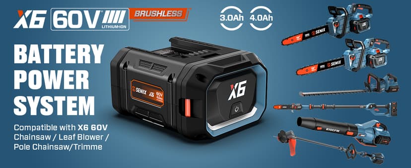 SENIX Chainsaw|60V 18" Battery Chainsaw|Brushless Electric Chainsaws|Cordless Chain Saw with 4Ah Battery & Charger|Garden Tool for Trees, Pruning, Branch Trimming, Best Gifts for Man, CSX6-M1