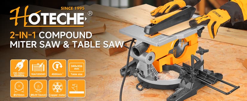 Hoteche 8-1/4-Inch 2-in-1 Compound Miter Saw & Table Saw – 10A Dual-Function Power Tool for Wood and Metal Precision Cutting