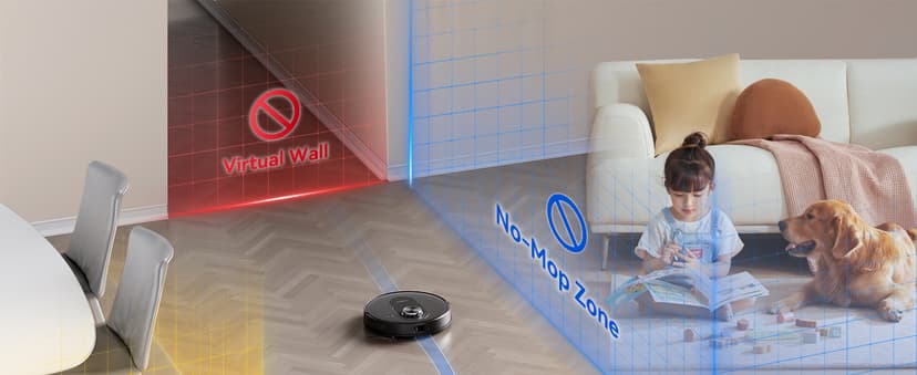 Proscenic Q8 Robot Vacuum Cleaner with Mop, Ultra Strong 6000Pa Robotic Vacuum with Lidar Navigation, 5 Real-Time Mapping, WiFi/Alexa/APP Remote Control Robot Hoover for Floor Carpet Pet Hair