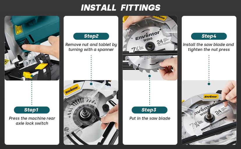 Enventor 7-1/4-Inch Circular Saw, 10A Pure Copper Motor Electric Circular Saws with Laser Guide, 2 Blade Saws (40T/24T), Adjust Cutting Angle from 0° to 90°, Single Handed Bevel, 5800RPM, Blue