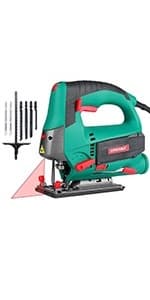 HYCHIKA Jig saw, 6.7A Jig Saw 800-3000SPM with 6 Variable Speeds, 4 Orbital Sets, Bevel Angle 45°, 6PCS Blades, Pure Copper Motor, Laser Guide, Wood Metal Plastic Cutting