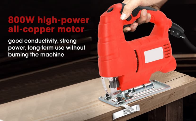 Corded Jigsaw, 800W Brushless Jig Saw Tool Electric Power Cutter with 6 Variable Speed, 0°-45° Bevel Cuts, 3 Position Orbital Action for Straight Curve Circle Cutting