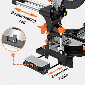 DWT Sliding Compound Miter Saw with 3 Blades, 15A 10", Double Speed (4500 RPM & 3200 RPM), Bevel Cut (0°-45°) with Laser, Extension Table, Iron Blade Guard, Cutting Wood, PVC or Soft Metal