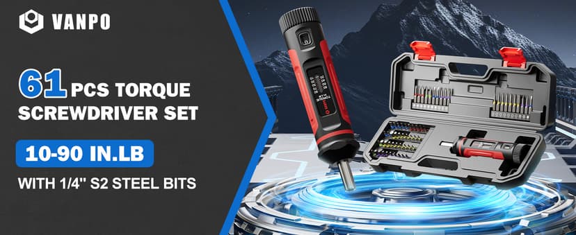 VANPO Torque Screwdriver, 10-90In-lb Torque Screw Driver Wrench Driver Set, 1/4” Drive Inch Pounds Torque Wrench Screwdriver with 60 S2 Bits for Maintenance, Tools, DIY, Bike Repairing and Mounting