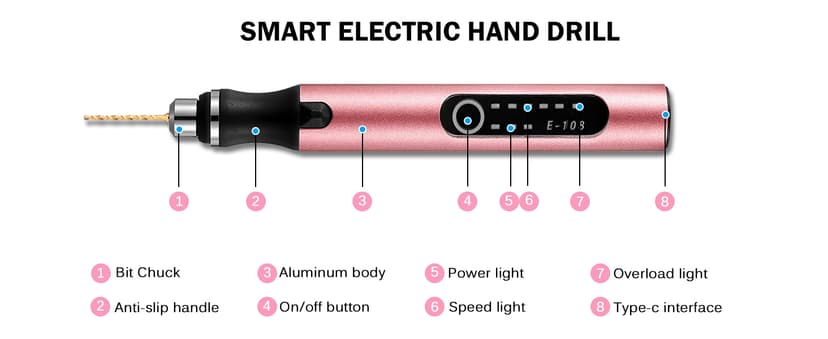 3-Speed Cordless Mini Drill Pen With 8 Small Drill Bits,Rechargeable Electric Hand Drill Pin Vise,Resin Drill Set For Jewelry Making,Resin,Plastic,Wood,Keychains DIY (PINK)