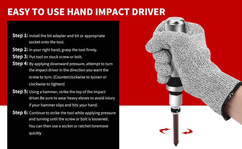1/2" Hand Manual Reversible Impact Driver Set Extractor-12 PCS Impact Screwdriver S2 Steel Much More Durable Disengage Rusted Fasteners (Short Impact Screwdriver)