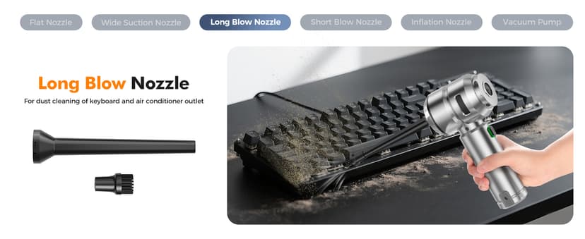 Car Vacuum,3 Suction Modes,Portable Mini Cordless Cleaner with 24000pa Suction Power,Type-C Charge,Handheld Vacuum for Home,Car, Office Desk, Keyboards(Silver White)