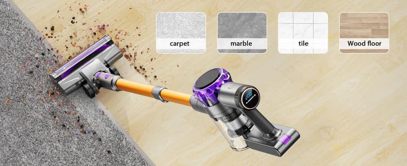 S3 Cordless Vacuum Cleaner, 45kPa Powerful Suction Vacuum Cleaners for Home, 55-Min Runtime Rechargeable Stick Vacuum, Self-Standing, for Pet Hair Carpet Hard Floor, LED Display