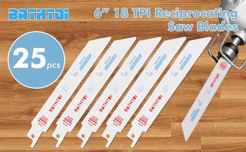 25 Pack 6 Inch 18 Tpi Reciprocating Saw Blades for Sheet Metal, Pipes, Nails Cutting, Profiles Cutting, Bi-Metal Sawzall Blades with 8% Cobalt for Longer Life and Faster Cutting Speed