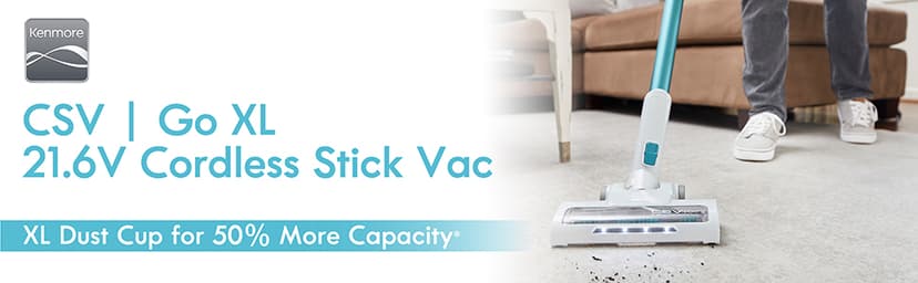 Kenmore DS4065 Cordless Stick Vacuum 1L Capacity Lightweight Cleaner 2-Speed Power Suction LED Headlight 2-in-1 Handheld for Hardwood Floor, Carpet & Dog Hair, Blue, DS4065