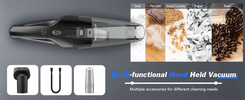 Handheld Vacuum Cordless Rechargeable, Car Vacuum Cleaner with LED, USB Charge, 1.65LBs Hand Vacuum Cordless, for Car/Home/Pet