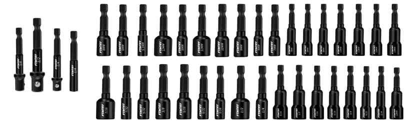 39Pcs Magnetic Nut Driver Set for Impact Drill, Metric & SAE Magnetic Impact Drill Driver Bit, 1/4" Hex Shank, Fully Magnetic Hex Nut Driver Drill Bit Master Kit, Black