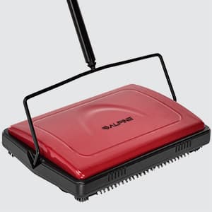 Alpine Manual Carpet Sweeper Triple Brush – Non Electric Multi-Surface Floor Cleaner Easy Sweeping for Carpeted Floors (Red -Updated)