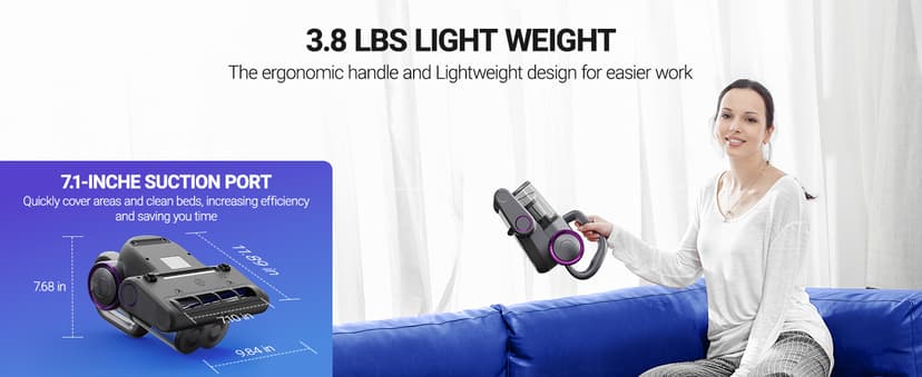 FEPPO Mattress Vacuum Cleaner, 16Kpa Bed Vacuum Cleaner with 253.7nm UV-C Light, 140°F Heat, HEPA Filter & Ultrasonic, Versatile Handheld Vacuums for Bed, Sofa, Couch, Crib(Corded, 500W)