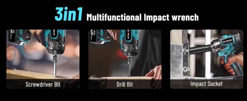 GEVEELIFE 650N.m/480Ft-lbs Brushless Impact Wrench,1/2" Cordless Impact Gun w/ 2x4.0Ah Battery & 6 Sockets, 3300RPM Power Electric Impact Driver for Car/DIY Furniture/Lawn Mower, Blue Toolbox