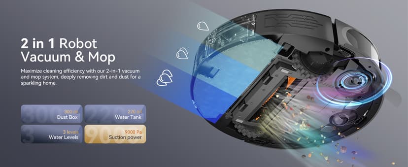 Robot Vacuum and Mop Combo, LiDAR Navigation with Ultra Slim Design, Smart Mapping Robotic Vacuum Cleaner, 9000Pa Suction, Customizable Cleaning for Pet Hair, Carpets, and Hard Floors