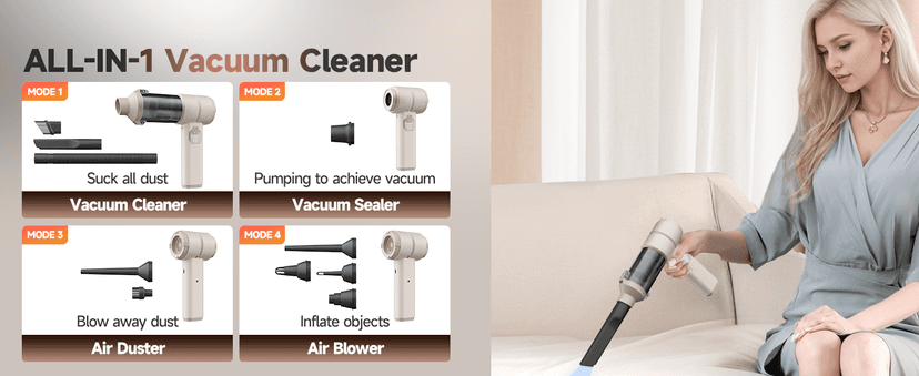 Car Vacuum, Handheld Car Vacuum Cleaner Cordless with Brushless Motor, 20000PA Suction High Power Rechargeable Vacuum Cleaner & Air Duster, 4-in-1 Portable Mini Hand Vacuum Blower with LED Display