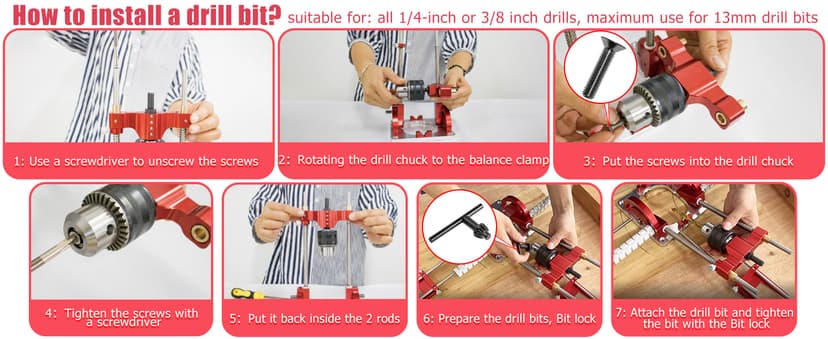 Portable Drill Guide, Multi Angle Drill Guide for Straight Holes,Adjustable Angle 0° to 60°, Heavy-Duty Self-Centering Base,Precision Drilling Jig with Chuck & Key,Chuck Clamping Range for 1/16-1/2"