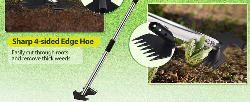CAROD Hoe Garden Tool, Scuffle Garden Hoe for Weeding with 30-60 Inch Steel Long Handle, Dual Use Sharp Gardening Hula Hoe, Adjustable Rocket Shaped Weed Remover Action Hoe