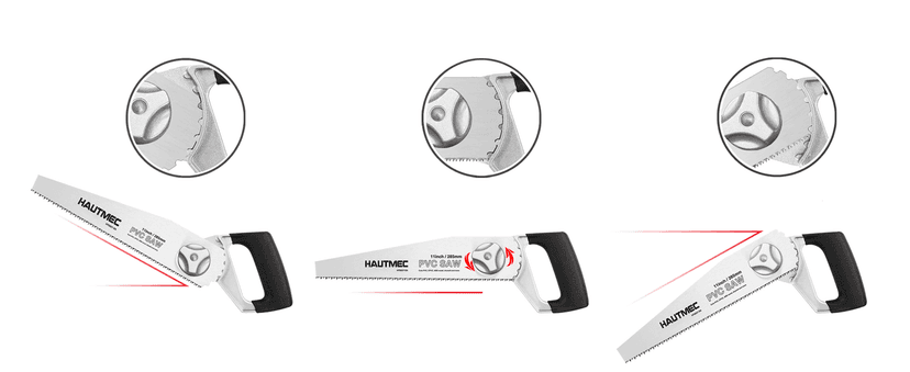 HAUTMEC Heavy Duty 11-Inch PVC/ABS Pipe Saw And General Purpose Hand saw, Adjustable Cutting Angle, For Cutting Pipe In Tight Spaces, for Trimming, Gardening, Wood, Drywall, And Plastic HT0027-SA