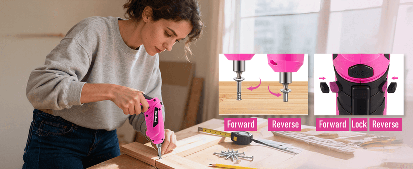 Pink Cordless Electric Screwdriver Set, 3.7V Rechargeable Small Electric Drill with 25pcs Driver Bit Set, Power 3Nm Screw Gun with 2 Position Handle, Flexible Shaft LED Light for Women