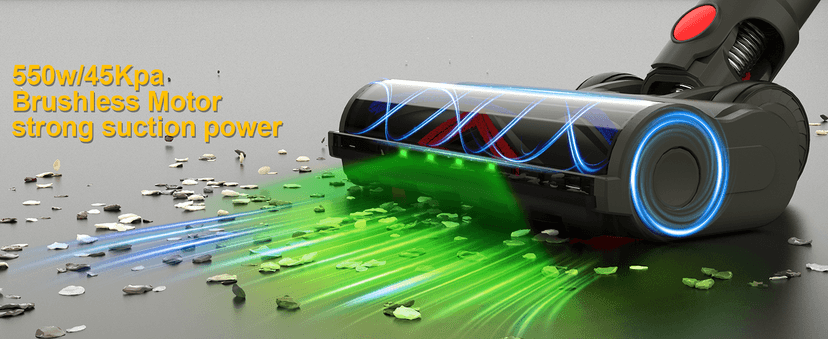 Cordless Vacuum Cleaner,550W/45KP/60Mins Stick Vacuum Cordless Rechargeable for Home/CarPet/Pet Hair/Floor-3 Suction Modes,Smart Screen&Headlight,Self-Standing,Removable Battery,Lighweight,Anti-Tangle