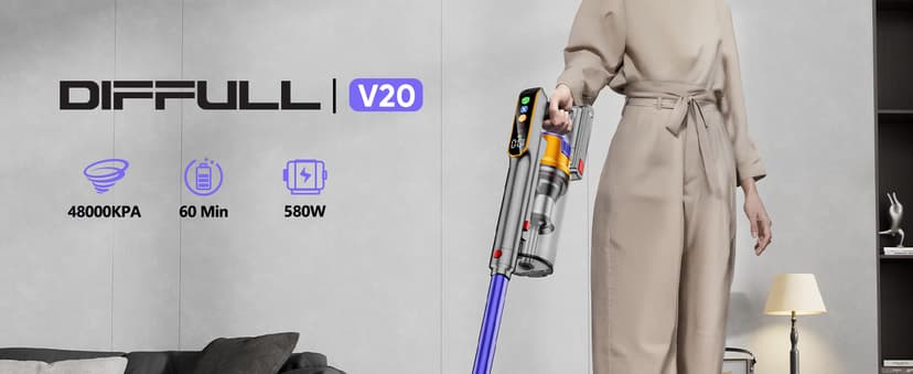Cordless Vacuum Cleaner, 550W 45KPA 60 Mins Vacuum Cleaners for Home, Stick Vacuum with 1.8L Large Dust Cup, Wall Mount Charging, Anti-Tangle Wireless, Green Light for Pet Hair, Carpets, Hardwood