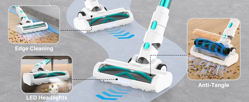 Tikom V500 Cordless Vacuum Cleaner for Home, 40000Pa/450W Stick Vacuum with LED Touch Screen, Charging Wall Dock, Anti-Tangle, Lightweight Handheld Vacuum for Pet Hair, Hard Floor, Carpet, Blue