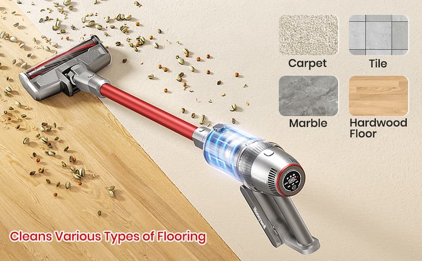 Honeywell Smart Cordless Vacuum Cleaner w/Automatic Adjustment, 10-in-1 Lightweight Stick Vacuum with 3000mAh Battery 70Mins Runtime, Rechargeable Cordless Vacuum for Pet Hair/Carpet/All Floor, VC14