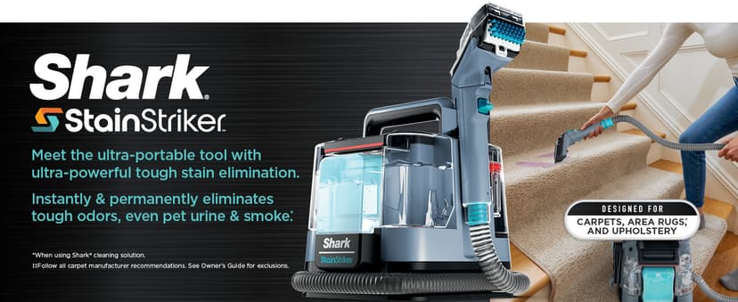 Shark StainStriker Portable Carpet Upholstery & Area Rug Cleaner, Bonus XL Tool & Full-Size Cleaning Solution, Stain & Odor Remover, Perfect for Car Interiors, 4 Cleaning Tools, Nordic Blue, PX202BRN