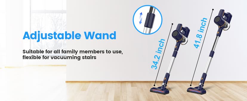 Cordless Vacuum Cleaner, 6-in-1 Multifunction Cordless Vacuum, 210W Powerful Vacuum Cleaner, 6 Cell 2200mAh Stick Vacuum Cordless Rechargeable for Home (Indigo)