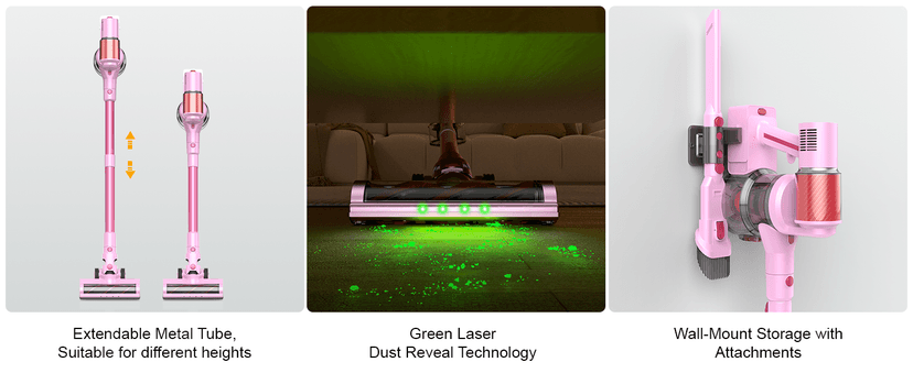 Pink Cordless Vacuum Cleaner, 45Kpa/550W/60 Mins Runtime Stick Vacuum with Self-Standing and Touch Screen, Anti-Tangle Wireless Vacumm, Vacuum Cleaners for Home/Pet Hair/Carpets/Floors