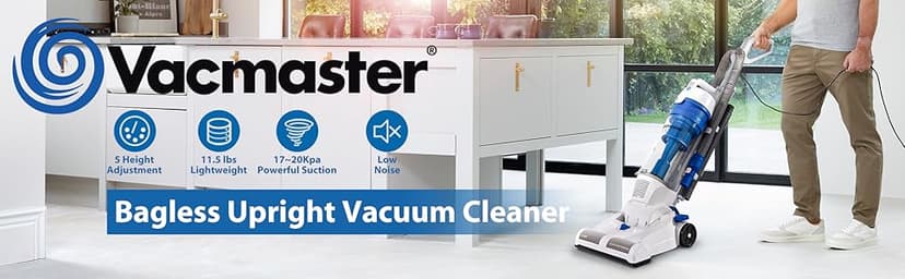 Vacmaster Upright Vacuum Cleaner Power Suction Bagless Vacuum Cleaner Portable Floor Cleaner with 20ft Cord & 13” Cleaning Path for Carpet, Hard Floor and Pet Hair
