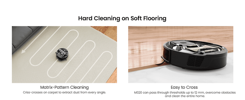 Lefant M320 Robot Vacuum Cleaner, Carpet Detection, 6,000 Pa Suction, Low Noise, 800ml Visible Dustbin, 210 Mins Runtime, Self-Charging, Works with Alexa, Ideal for Hard Floor, Pet Hair, Black