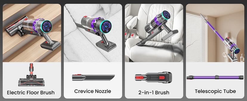 Cordless Vacuum Cleaner, 550W 48kPa 60 Mins Runtime Vacuum Cleaners for Home, Stick Vacuum with Intelligent Display, Rechargeable Battery and Anti-Tangle Brush, Perfect for Pet Hair/Carpet/Floors