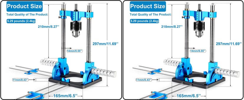 Portable Drill Guide, Multi Angle Drill Guide for Straight Holes, Self-Centering Pins, Drilling Jig w/Chuck & Key, Adjustable Angle from 0° to 60°, Chuck Clamping Range for 1/16-1/2" (1.5-13mm)