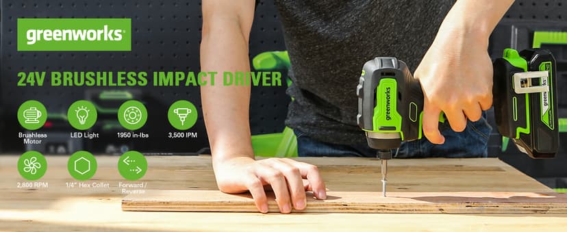 Greenworks 24V 6-pcs Combo Kit: 24V Hammer Drill, Impact Driver, Multi-Tool, Flashlight, Reciprocating Saw & Circular Saw, Includes 3 * 2.0Ah Batteries & (2) Chargers