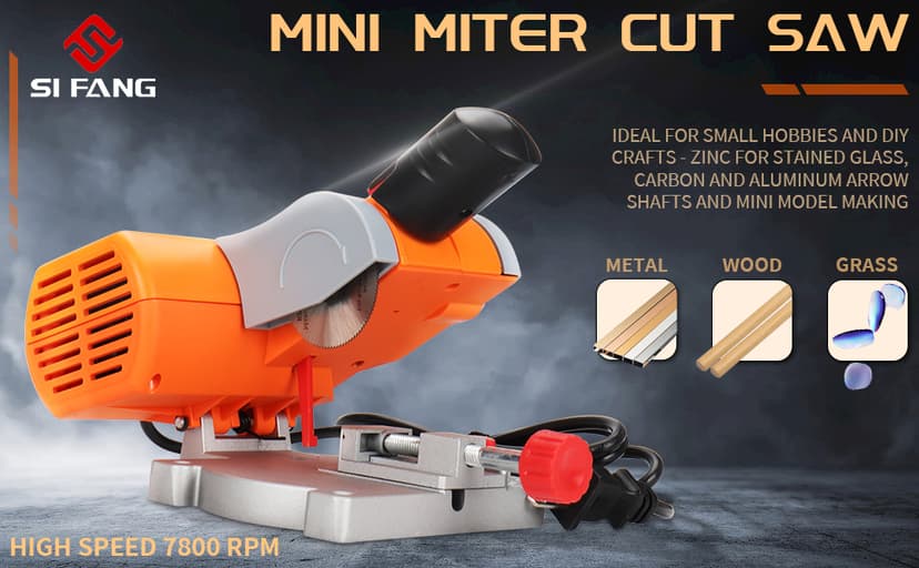 SI FANG Benchtop Cut-Off Saw Miniature Compound-Cutting, Mini Miter Chop Saw for Metal Wood Plastic Crafts Making Carbon Arrow Shafts Cutting, Max 45° Adjustable Small Electric Table Tool