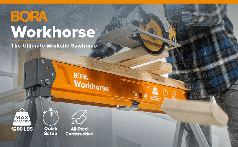 BORA Workhorse Saw Horses 2 Pack Folding Heavy Duty Sawhorse Pair - Heavy Duty Saw Horse for Contractors Portable Workbench - PM-3330T