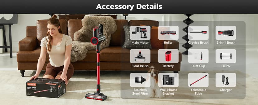 uwant Cordless Vacuum Cleaner 35Kpa Powerful Suction Wide Green Headlight Vacuum Cleaner for Home Pet Hair Anti-Tangle HEPA Lightweight Handheld Vacuum for Carpet Hard Floors (Black)