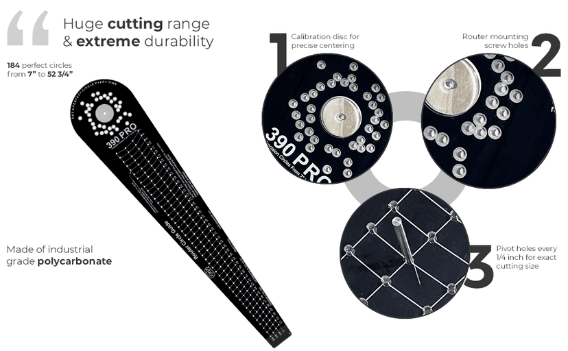 Jasper 390 PRO Router Circle Cutter Jig – Cut 184 Perfect Circles from 7" to 52¾" – Built for Compact, Trim & Cordless Routers – Empower Your Craft with Pro-Grade Polycarbonate Precision