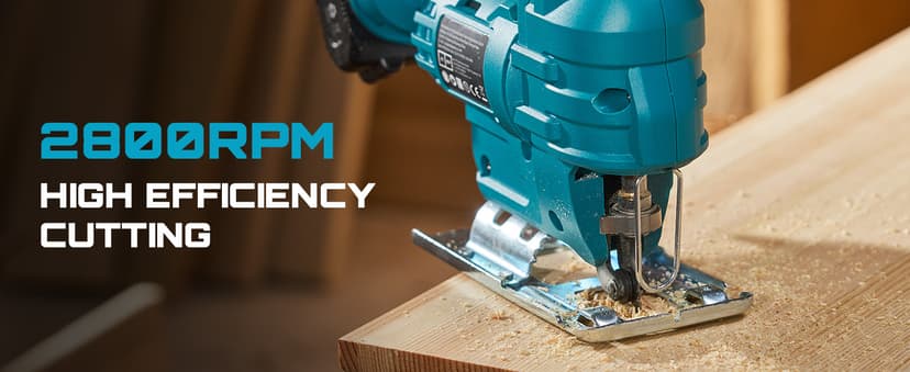 SEESII Cordless Jig Saw 21V, Electric Jigsaw Tool with 2× 2.0Ah Batteries, 2800RPM Variable Speed for Wood Cutting, 0°-45° Bevel Cuts, LED Light, 4 Orbital Settings for Straight/Curve/Circle Cutting