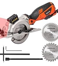 Mini Circular Saw, 20V 3400RPM Professional Cordless Circular Saw, Adjustable Angle and Depth,Max Cutting Depth 1-2/3"(90°), 1-1/8"(45°), Laser Guide, Rip Guide