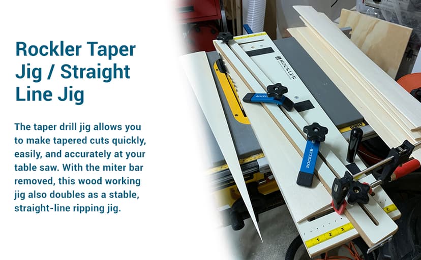 Rockler Taper Jig/Straight Line Jig - Power Tool Accessory Jigs Makes Tapered Cuts Fast - Wood Cutting Jig is Perfect for Chair Legs - Hardware Jig Includes 36” Miter Bar – Table Saw Accessories