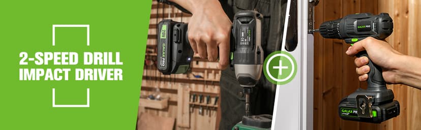 GALAX PRO Cordless Drill Driver/Impact Driver with 1pcs 1.3Ah Lithium-Ion Batteries, Charger Kit, 11pcs Accessories and Tool Bag